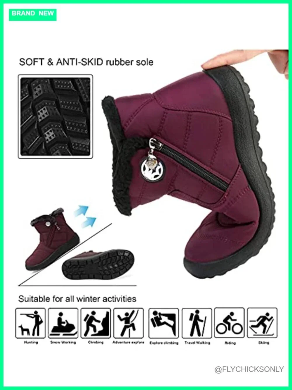 Warm Fur Lined Winter Snow Boots Waterproof Ankle Booties Outdoor Comfortable
